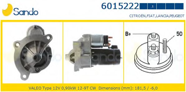 SANDO 6015222.1 Стартер для PEUGEOT 407 (Пежо 407) SANDO 6015222.1 Стартер для PEUGEOT 407 (Пежо 407)