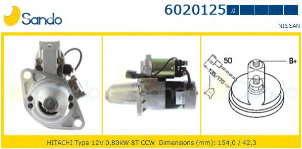 SANDO 6020125.0 Стартер GA14DS DOHC для NISSAN ALMERA I (Ниссан Альмера 1) SANDO 6020125.0 Стартер GA14DS DOHC для NISSAN ALMERA I (Ниссан Альмера 1)