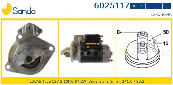 SANDO 6025117.0 Стартер для LAND ROVER DEFENDER (Ленд ровер/лэнд ровер Дэфэндэр) SANDO 6025117.0 Стартер для LAND ROVER DEFENDER (Ленд ровер/лэнд ровер Дэфэндэр)
