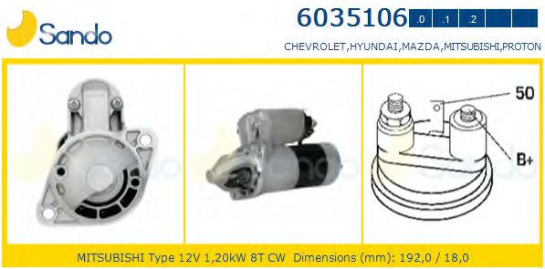 SANDO 6035106.0 Стартер для CHEVROLET VERANEIO (Шевроле Vэранэио) SANDO 6035106.0 Стартер для CHEVROLET VERANEIO (Шевроле Vэранэио)