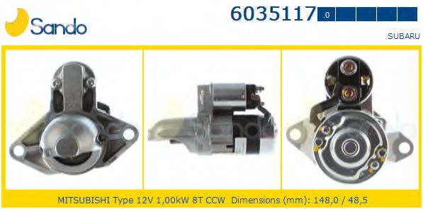 SANDO 6035117.0 Стартер для SUBARU JUSTY IV (Субару Жустъ иv) SANDO 6035117.0 Стартер для SUBARU JUSTY IV (Субару Жустъ иv)