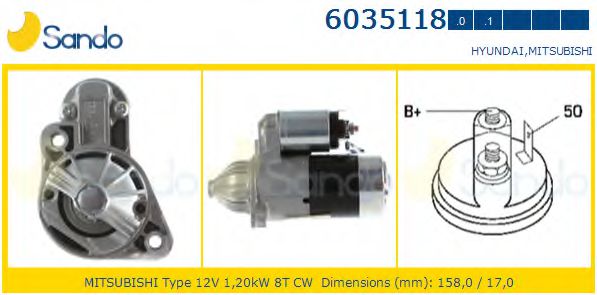 SANDO 6035118.0 Стартер для MITSUBISHI PAJERO III (Митсубиши/митсубиси Паджеро 3) SANDO 6035118.0 Стартер для MITSUBISHI PAJERO III (Митсубиши/митсубиси Паджеро 3)