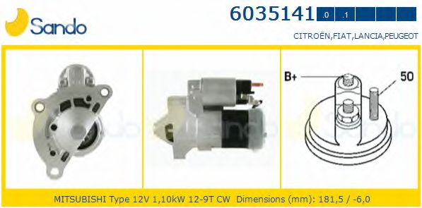 SANDO 6035141.0 Стартер для PEUGEOT 407 (Пежо 407) SANDO 6035141.0 Стартер для PEUGEOT 407 (Пежо 407)