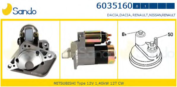 SANDO 6035160.0 Стартер для DACIA SANDERO (Дача Сандэро) SANDO 6035160.0 Стартер для DACIA SANDERO (Дача Сандэро)