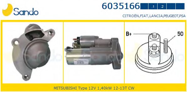SANDO 6035166.1 Стартер для PEUGEOT 407 (Пежо 407) SANDO 6035166.1 Стартер для PEUGEOT 407 (Пежо 407)
