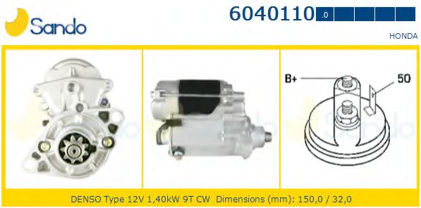 SANDO 6040110.0 Стартер для HONDA CIVIC VII (Хонда Цивик 7) SANDO 6040110.0 Стартер для HONDA CIVIC VII (Хонда Цивик 7)