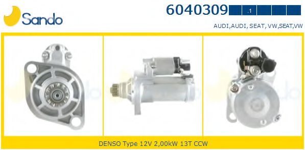 SANDO 6040309.1 Стартер для VOLKSWAGEN TOURAN (Фольксваген Туран) SANDO 6040309.1 Стартер для VOLKSWAGEN TOURAN (Фольксваген Туран)
