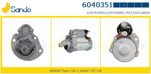 SANDO 6040351.1 Стартер для FIAT 500 C (Фиат 500 c) SANDO 6040351.1 Стартер для FIAT 500 C (Фиат 500 c)