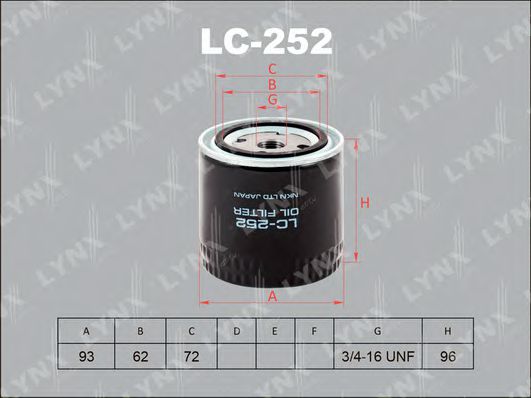 LYNXauto LC-252 Масляный фильтр для NISSAN NP300 (Ниссан Нп300) LYNXauto LC-252 Масляный фильтр для NISSAN NP300 (Ниссан Нп300)