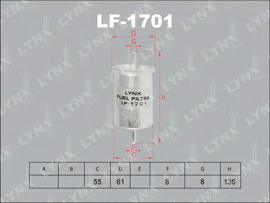 LYNXauto LF-1701 Топливный фильтр для PEUGEOT 206 (Пежо 206) LYNXauto LF-1701 Топливный фильтр для PEUGEOT 206 (Пежо 206)