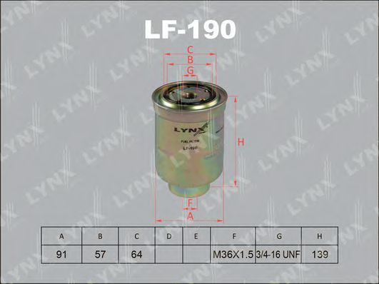 LYNXauto LF-190 Топливный фильтр для TOYOTA TERCEL (Тойота/тоета Тэрcэл) LYNXauto LF-190 Топливный фильтр для TOYOTA TERCEL (Тойота/тоета Тэрcэл)