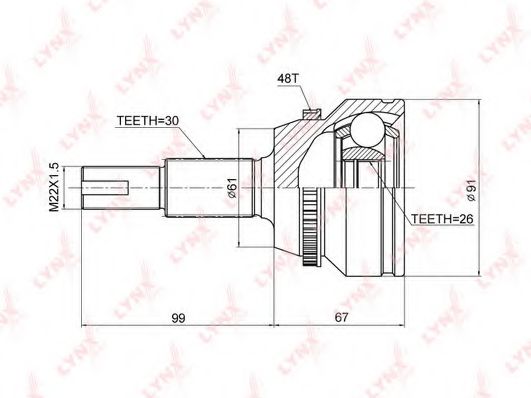 LYNXauto CO-3858A Шарнирный комплект, приводной вал для TOYOTA ALPHARD (Тойота/тоета Алпхард)