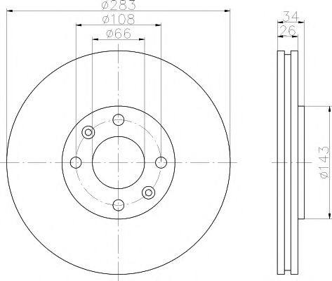 HELLA PAGID 8DD 355 108-371 Тормозной диск для PEUGEOT 207 (Пежо 207) HELLA PAGID 8DD 355 108-371 Тормозной диск для PEUGEOT 207 (Пежо 207)