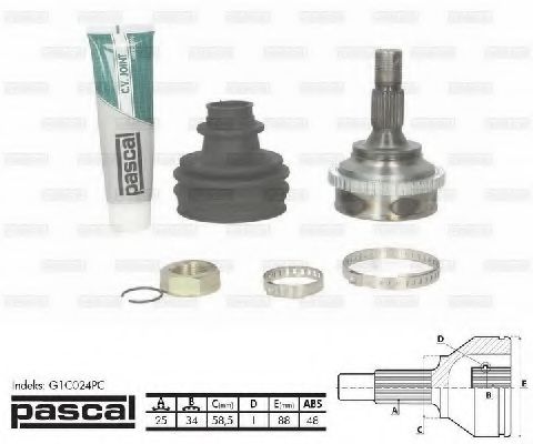 PASCAL G1C024PC Шарнирный комплект, приводной вал для автомобилей с ABS для PEUGEOT 308 (Пежо 308) PASCAL G1C024PC Шарнирный комплект, приводной вал для автомобилей с ABS для PEUGEOT 308 (Пежо 308)