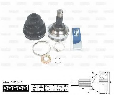 PASCAL G1P014PC Шарнирный комплект, приводной вал со стороны колеса для PEUGEOT 406 (Пежо 406) PASCAL G1P014PC Шарнирный комплект, приводной вал со стороны колеса для PEUGEOT 406 (Пежо 406)