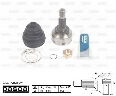 PASCAL G1P025PC Шарнирный комплект, приводной вал со стороны колеса для PEUGEOT 407 (Пежо 407) PASCAL G1P025PC Шарнирный комплект, приводной вал со стороны колеса для PEUGEOT 407 (Пежо 407)