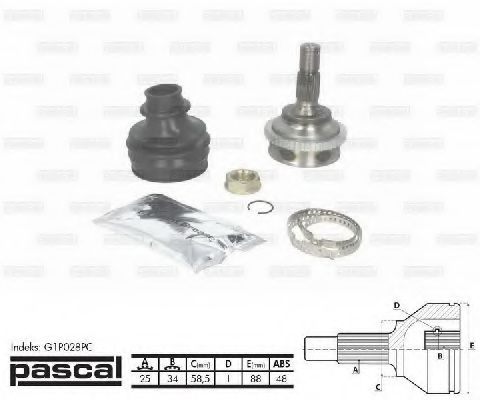 PASCAL G1P028PC Шарнирный комплект, приводной вал со стороны колеса для PEUGEOT 406 (Пежо 406) PASCAL G1P028PC Шарнирный комплект, приводной вал со стороны колеса для PEUGEOT 406 (Пежо 406)