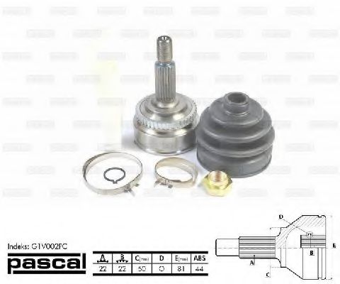 PASCAL G1V002PC Шарнирный комплект, приводной вал со стороны колеса для VOLVO (Вольво) PASCAL G1V002PC Шарнирный комплект, приводной вал со стороны колеса для VOLVO (Вольво)