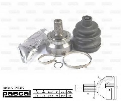 PASCAL G1V012PC Шарнирный комплект, приводной вал со стороны колеса для VOLVO (Вольво) PASCAL G1V012PC Шарнирный комплект, приводной вал со стороны колеса для VOLVO (Вольво)