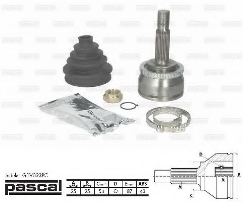 PASCAL G1V023PC Шарнирный комплект, приводной вал со стороны колеса для VOLVO V40 (Вольво V40) PASCAL G1V023PC Шарнирный комплект, приводной вал со стороны колеса для VOLVO V40 (Вольво V40)