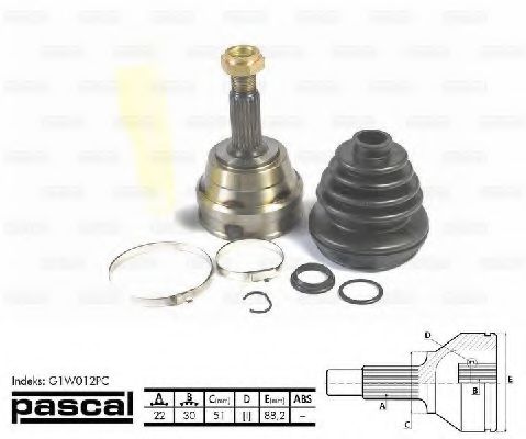 PASCAL G1W012PC Шарнирный комплект, приводной вал со стороны колеса для AUDI (Ауди) PASCAL G1W012PC Шарнирный комплект, приводной вал со стороны колеса для AUDI (Ауди)