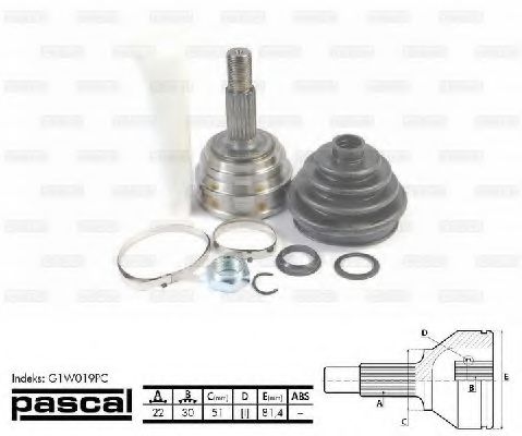 PASCAL G1W019PC Шарнирный комплект, приводной вал со стороны колеса для AUDI (Ауди) PASCAL G1W019PC Шарнирный комплект, приводной вал со стороны колеса для AUDI (Ауди)