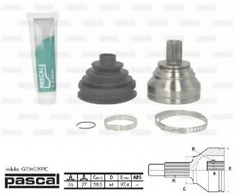 PASCAL G1W039PC Шарнирный комплект, приводной вал со стороны колеса для SKODA (Шкода) PASCAL G1W039PC Шарнирный комплект, приводной вал со стороны колеса для SKODA (Шкода)