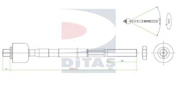 DITAS A2-5639 Осевой шарнир, рулевая тяга для ROVER 400 (Ровер 400) DITAS A2-5639 Осевой шарнир, рулевая тяга для ROVER 400 (Ровер 400)
