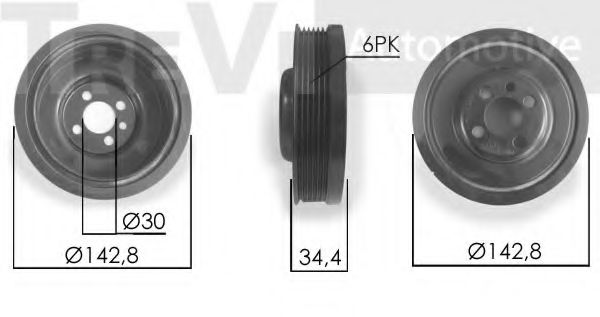 TREVI AUTOMOTIVE PC1063 Ременный шкив, коленчатый вал для VOLKSWAGEN GOLF AN (Фольксваген Гольф ан)