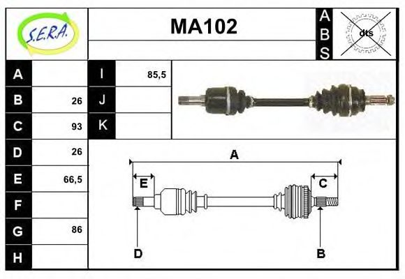 SERA MA102 Приводной вал для MAZDA 626 II (Мазда 626 2) SERA MA102 Приводной вал для MAZDA 626 II (Мазда 626 2)