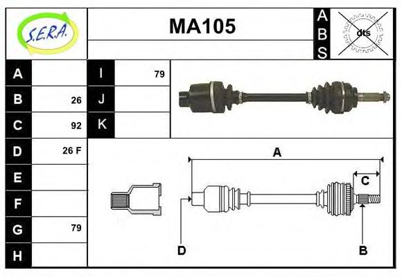 SERA MA105 Приводной вал для MAZDA 626 III (Мазда 626 3) SERA MA105 Приводной вал для MAZDA 626 III (Мазда 626 3)