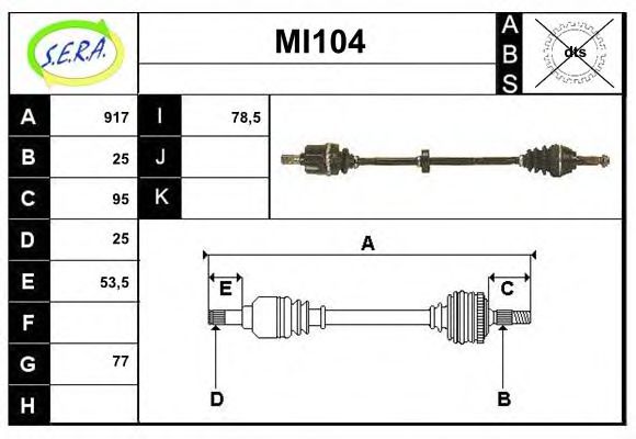 SERA MI104 Приводной вал для MITSUBISHI COLT II (Митсубиши/митсубиси Cолт 2) SERA MI104 Приводной вал для MITSUBISHI COLT II (Митсубиши/митсубиси Cолт 2)