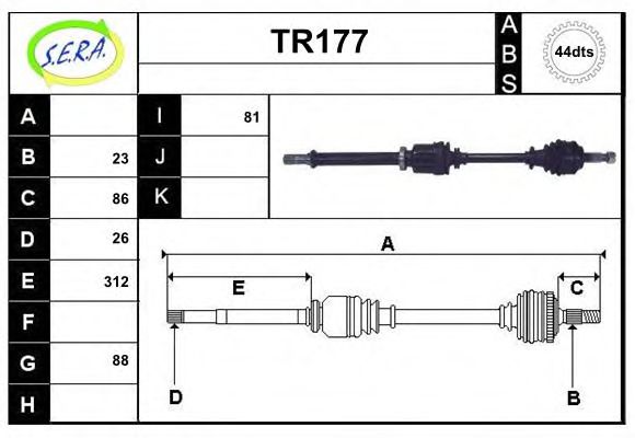 SERA TR177 Приводной вал для RENAULT (Рено) SERA TR177 Приводной вал для RENAULT (Рено)