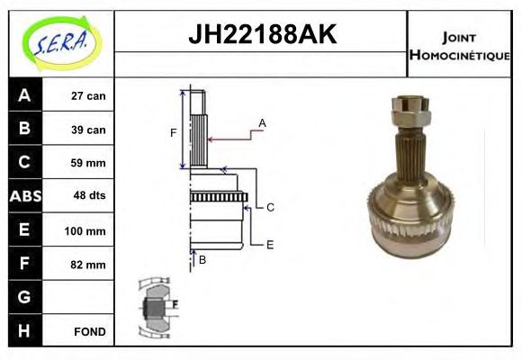 SERA JH22188AK Шарнирный комплект, приводной вал для PEUGEOT 806 (Пежо 806) SERA JH22188AK Шарнирный комплект, приводной вал для PEUGEOT 806 (Пежо 806)