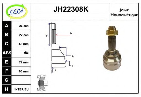 SERA JH22308K Шарнирный комплект, приводной вал для KIA (Киа) SERA JH22308K Шарнирный комплект, приводной вал для KIA (Киа)