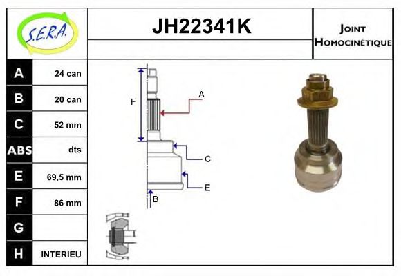 SERA JH22341K Шарнирный комплект, приводной вал для KIA (Киа) SERA JH22341K Шарнирный комплект, приводной вал для KIA (Киа)