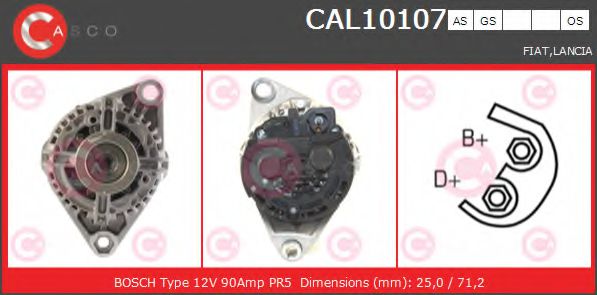 CASCO CAL10107GS Генератор для FIAT BRAVA (Фиат Брава) CASCO CAL10107GS Генератор для FIAT BRAVA (Фиат Брава)