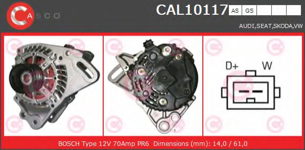 CASCO CAL10117AS Генератор для VOLKSWAGEN POLO (Фольксваген Поло) CASCO CAL10117AS Генератор для VOLKSWAGEN POLO (Фольксваген Поло)