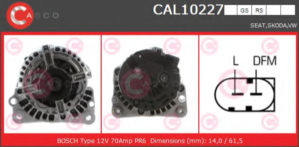 CASCO CAL10227GS Генератор для VOLKSWAGEN FLIGHT (Фольксваген Флигхт)