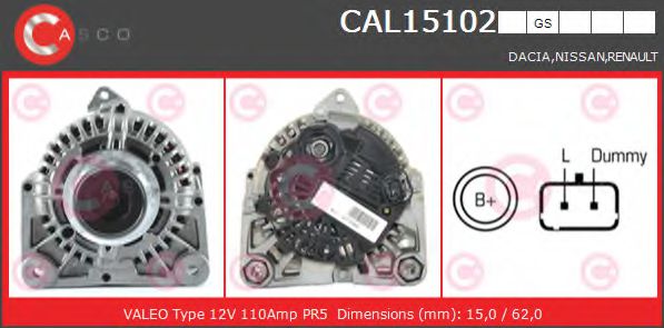 CASCO CAL15102GS Генератор для NISSAN KUBISTAR (Ниссан Кубистар) CASCO CAL15102GS Генератор для NISSAN KUBISTAR (Ниссан Кубистар)