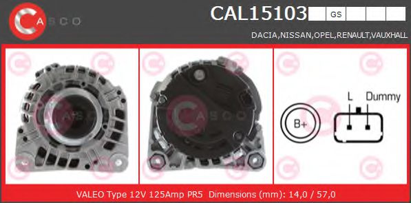 CASCO CAL15103GS Генератор для DACIA SANDERO (Дача Сандэро) CASCO CAL15103GS Генератор для DACIA SANDERO (Дача Сандэро)