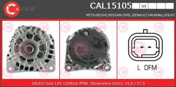 CASCO CAL15105GS Генератор для RENAULT LAGUNA II ER (Рено Лагуна 2 ер) CASCO CAL15105GS Генератор для RENAULT LAGUNA II ER (Рено Лагуна 2 ер)