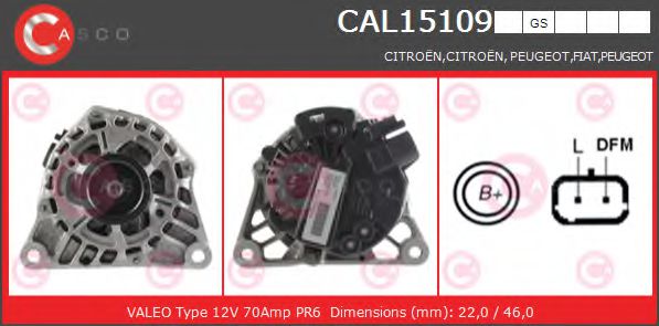 CASCO CAL15109GS Генератор для PEUGEOT PARTNER PATAGONICA / URBANA (Пежо Партнер патагоника / урбана) CASCO CAL15109GS Генератор для PEUGEOT PARTNER PATAGONICA / URBANA (Пежо Партнер патагоника / урбана)