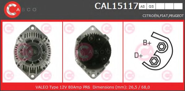 CASCO CAL15117AS Генератор для автомобилей без кондиционера для FIAT (Фиат) CASCO CAL15117AS Генератор для автомобилей без кондиционера для FIAT (Фиат)