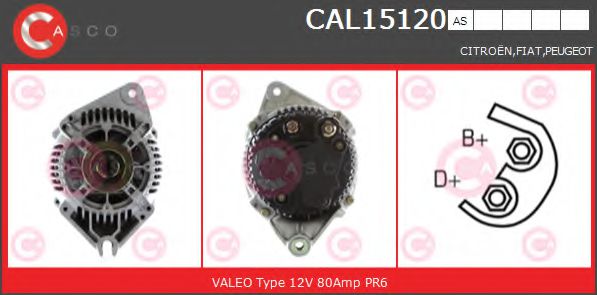 CASCO CAL15120AS Генератор для CITROËN DISPATCH (CитроËн Диспатч) CASCO CAL15120AS Генератор для CITROËN DISPATCH (CитроËн Диспатч)