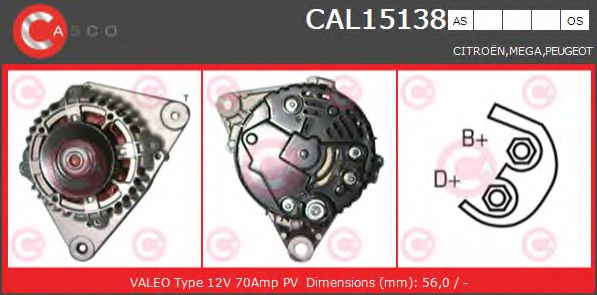 CASCO CAL15138AS Генератор для PEUGEOT PARTNER PATAGONICA / URBANA (Пежо Партнер патагоника / урбана) CASCO CAL15138AS Генератор для PEUGEOT PARTNER PATAGONICA / URBANA (Пежо Партнер патагоника / урбана)