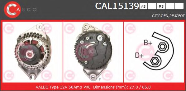 CASCO CAL15139AS Генератор для CITROËN ZX (CитроËн Зх) CASCO CAL15139AS Генератор для CITROËN ZX (CитроËн Зх)