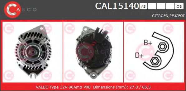 CASCO CAL15140AS Генератор для CITROËN ZX (CитроËн Зх) CASCO CAL15140AS Генератор для CITROËN ZX (CитроËн Зх)