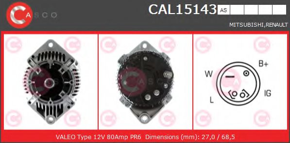 CASCO CAL15143AS Генератор для RENAULT LUTECIA I (Рено Лутэcиа и) CASCO CAL15143AS Генератор для RENAULT LUTECIA I (Рено Лутэcиа и)