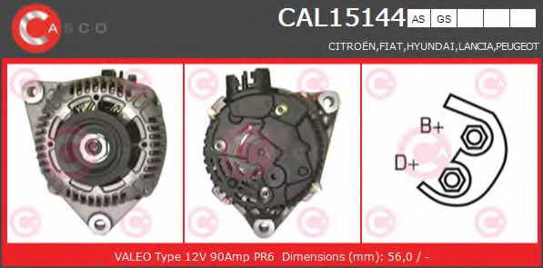 CASCO CAL15144AS Генератор для CITROËN DISPATCH (CитроËн Диспатч) CASCO CAL15144AS Генератор для CITROËN DISPATCH (CитроËн Диспатч)